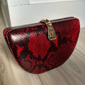 Rebecca Minkoff Leather  Clutch PARKER RED Snake Convertible minaudiere